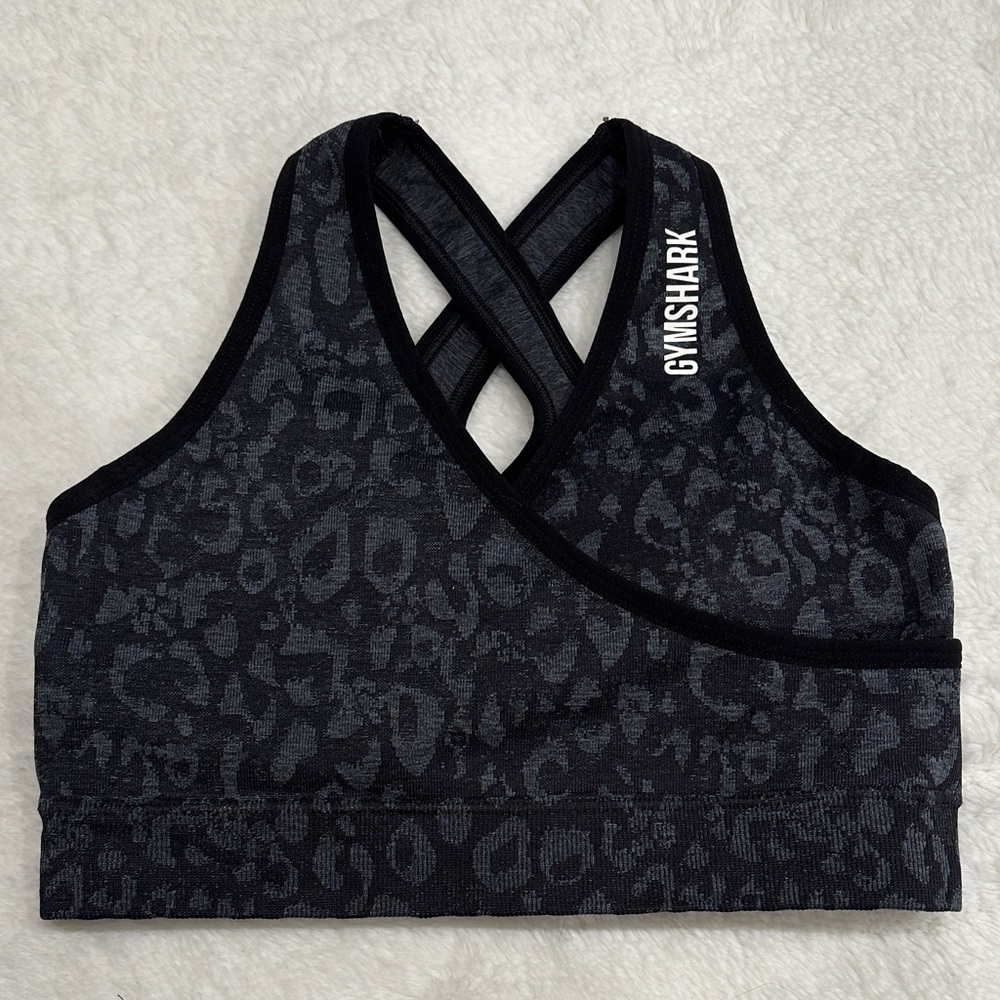 Gymshark Charcoal Leopard Patterned Sports Bra Small